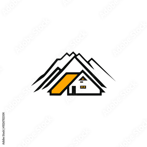 simple housing design logo on the mountain