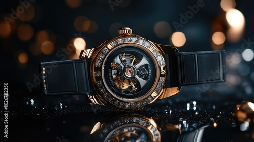 Elegant Watch with Sparkling Details and Soft Background photo