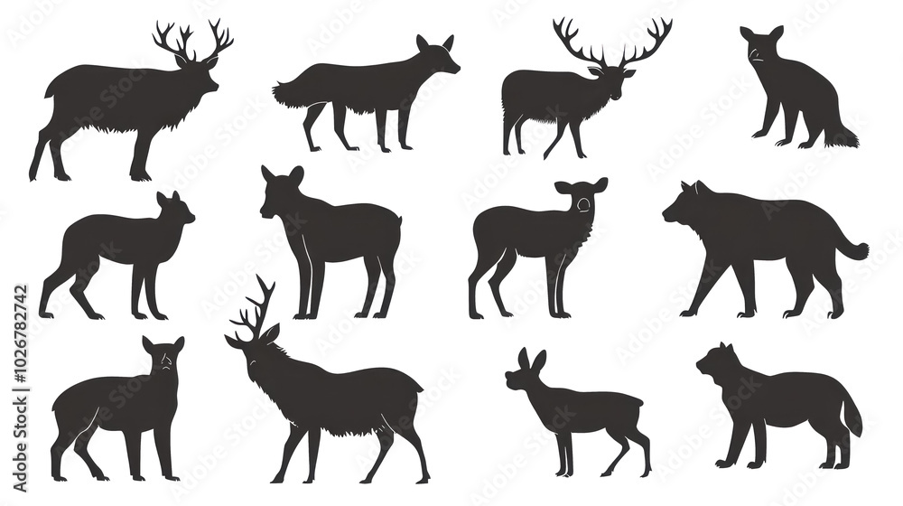 Obraz premium forest animal silhouettes collection isolated on transparent background for wildlife design