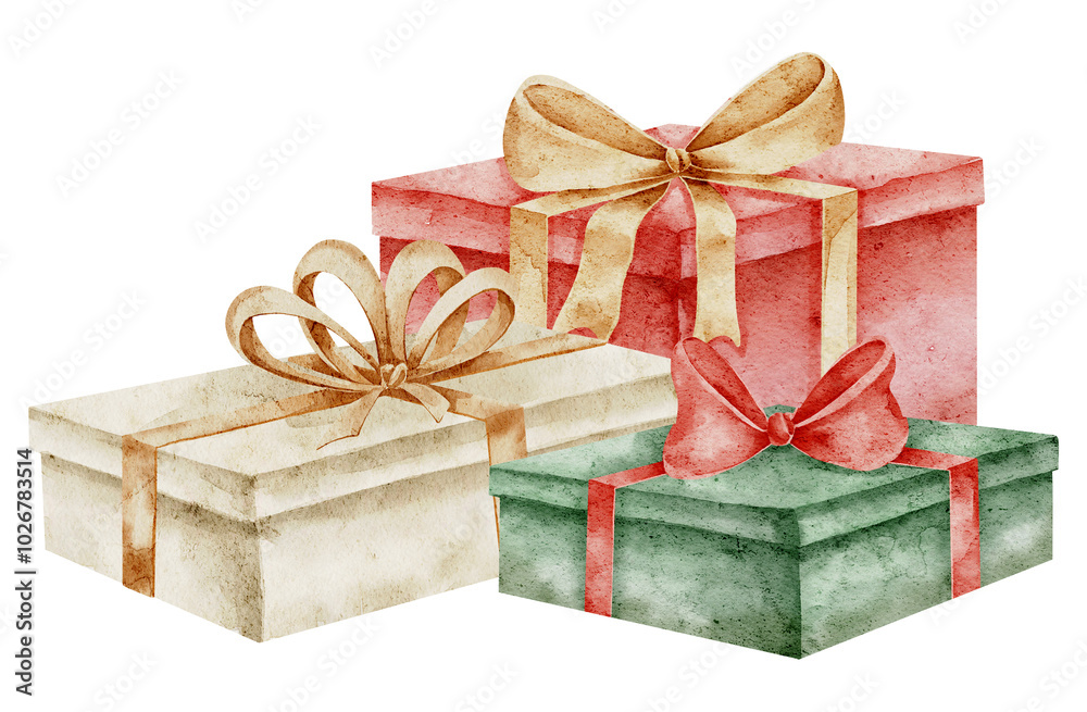 custom made wallpaper toronto digitalGift Boxes watercolor illustration. Drawing of Presents with ribbons and bows for Christmas or New Year design. Art of surprise package for Birthday greeting cards or invitations. Red and green.