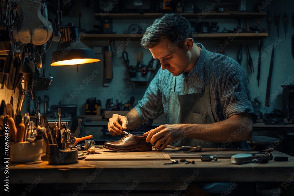 Craftsman working on a leather project in a dimly lit workshop, focusing on fine details
Craftsman working on a leather project in a dimly lit workshop, focusing on fine details