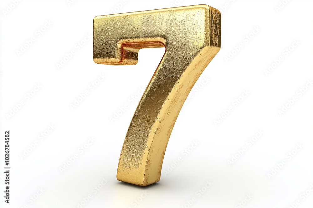 3d gold number 7 isolated on white background