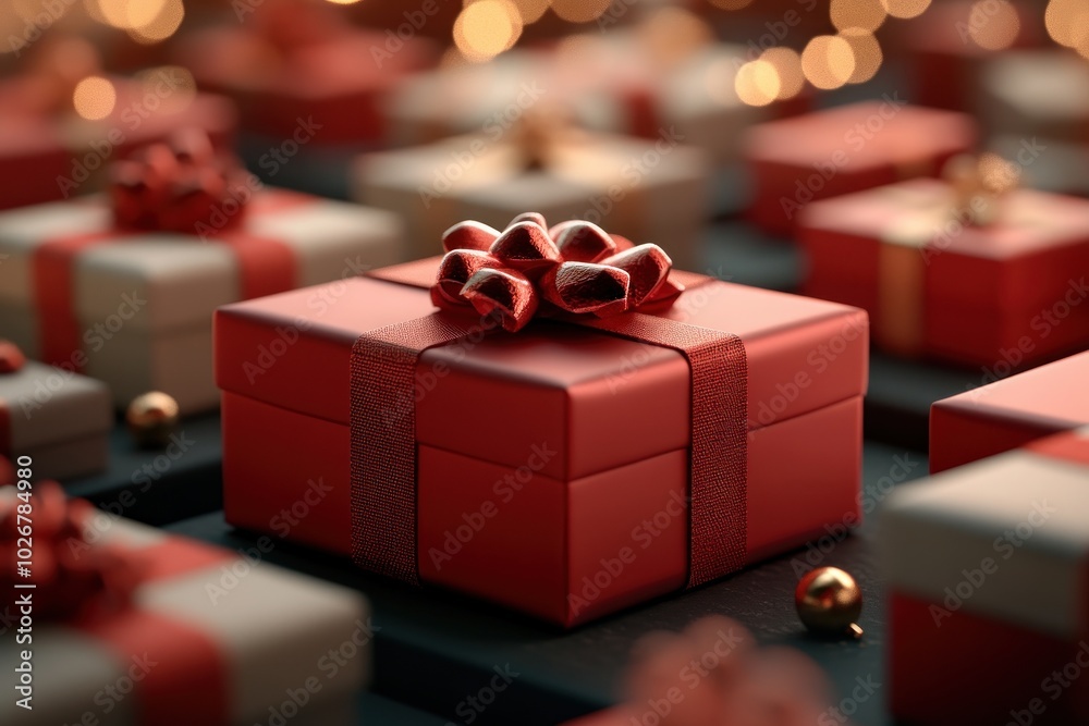 Festive Holiday Decor Presents Wrapped with Red Ribbon and Bows, Creating a Cozy Atmosphere for Celebration Festive Holiday Decor Presents Wrapped with Red Ribbon and Bows, Creating a Cozy Atmosphere for Celebration