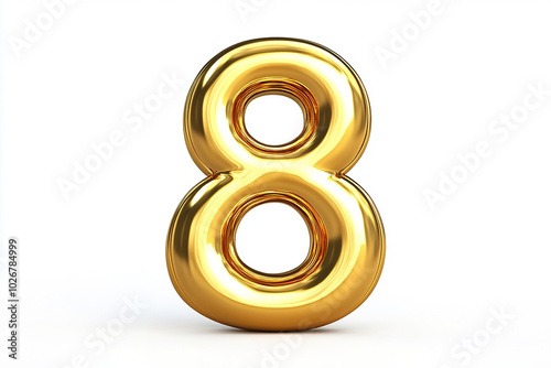 3d gold number 8 isolated on white background