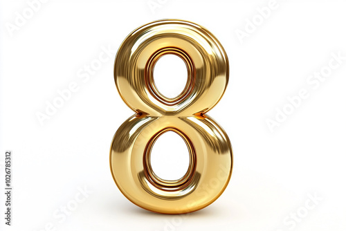 3d gold number 8 isolated on white background