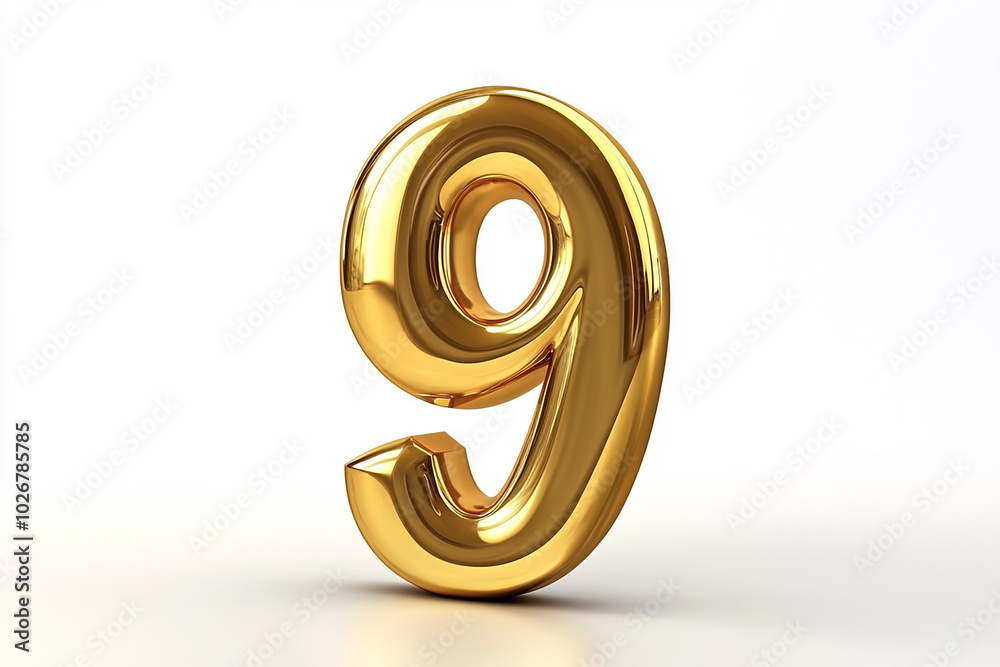 3d gold number 9 isolated on white background 3d gold number 9 isolated on white background