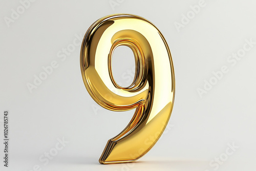 3d gold number 9 isolated on white background