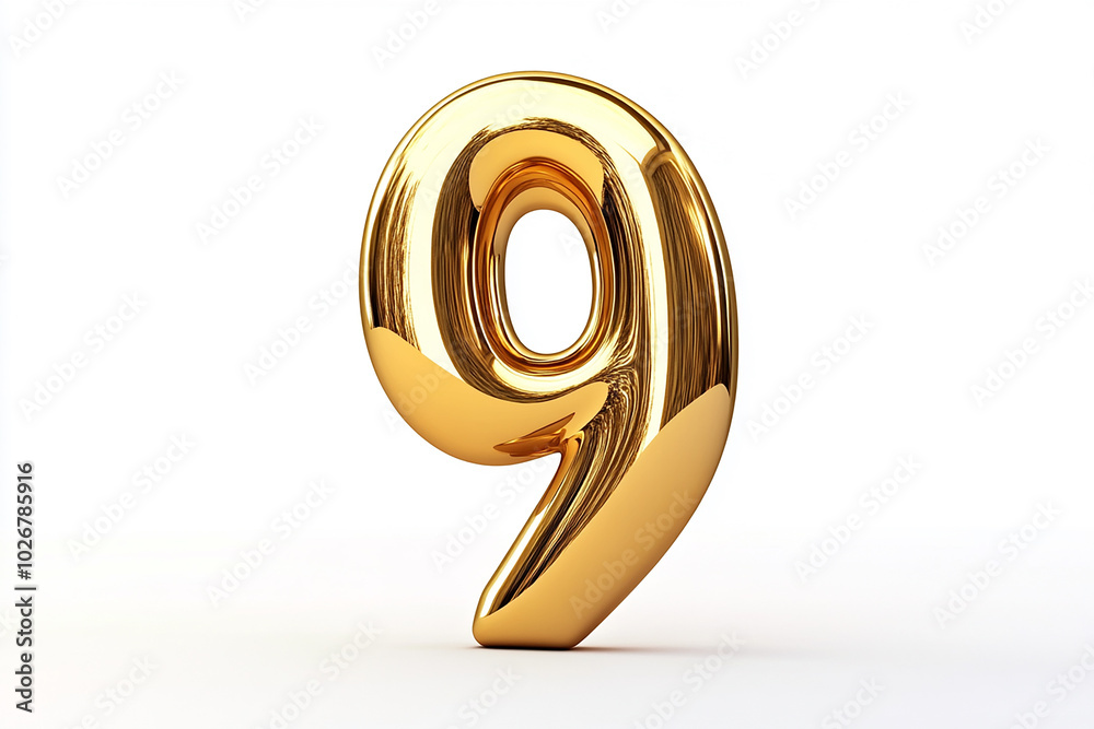 3d gold number 9 isolated on white background