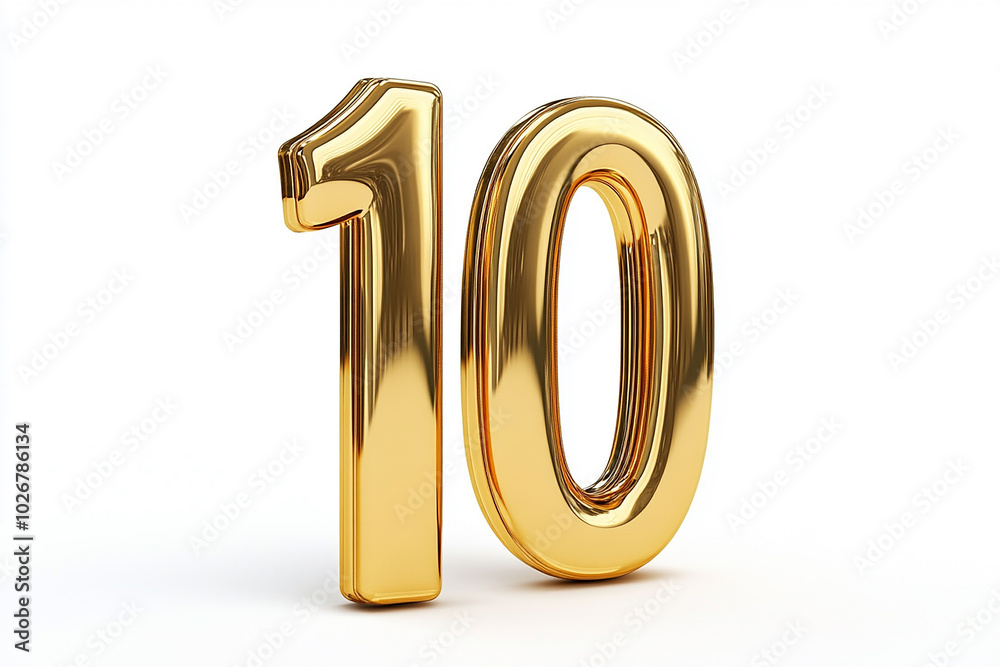 3d gold number 10 isolated on white background 3d gold number 10 isolated on white background