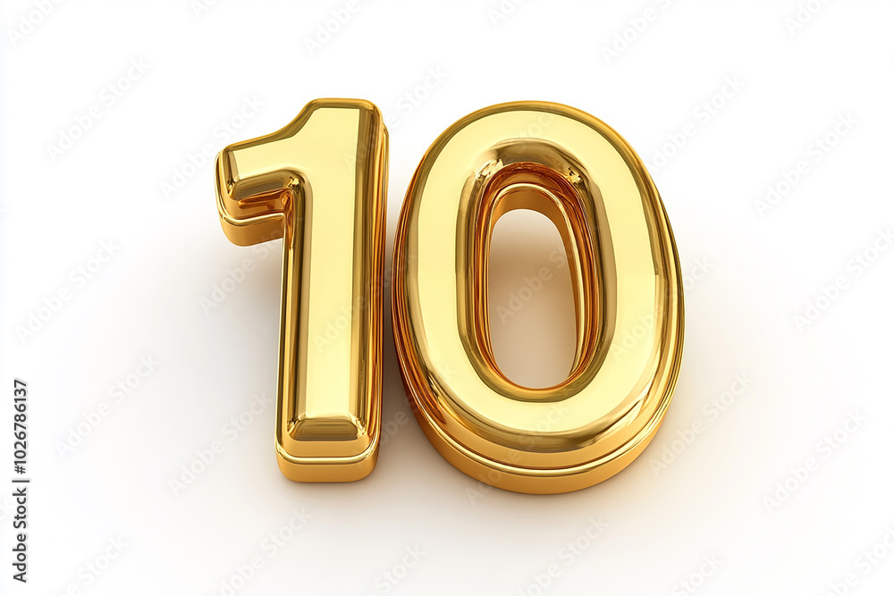 3d gold number 10 isolated on white background 3d gold number 10 isolated on white background