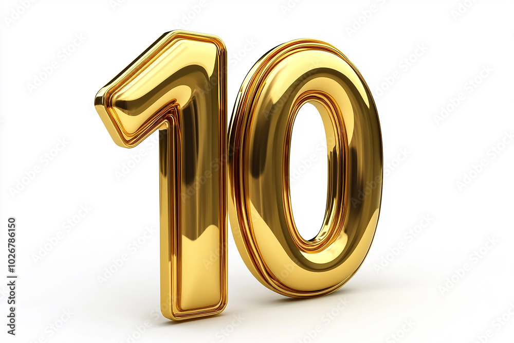 3d gold number 10 isolated on white background 3d gold number 10 isolated on white background