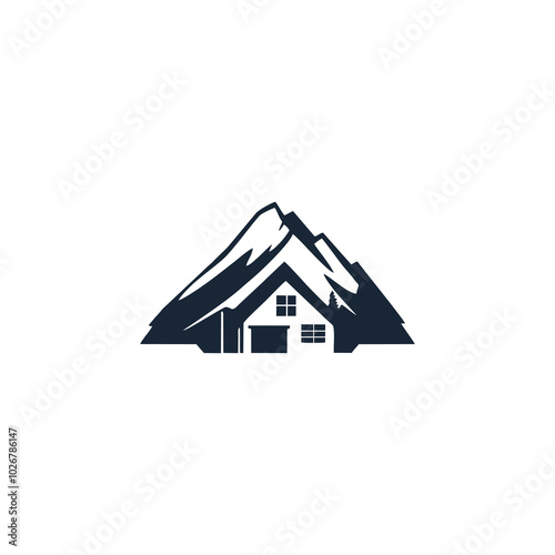 simple housing design logo on the mountain