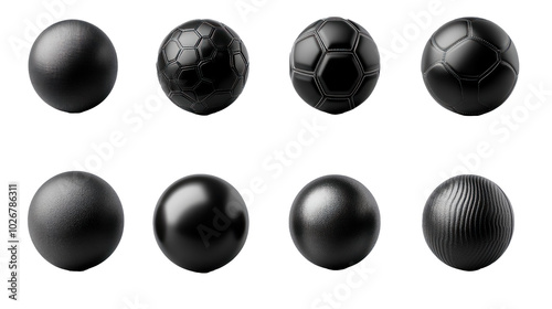 collection of black sports balls silhouettes isolated on transparent background photo