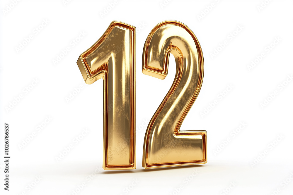 3d gold number 12 isolated on white background 3d gold number 12 isolated on white background