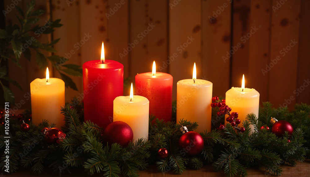 Seamless background: Christmas candles Seamless background: Christmas candles