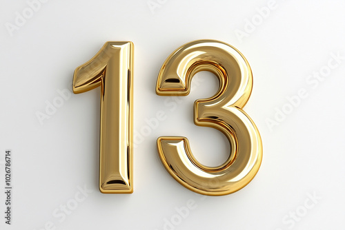 3d gold number 13 isolated on white background