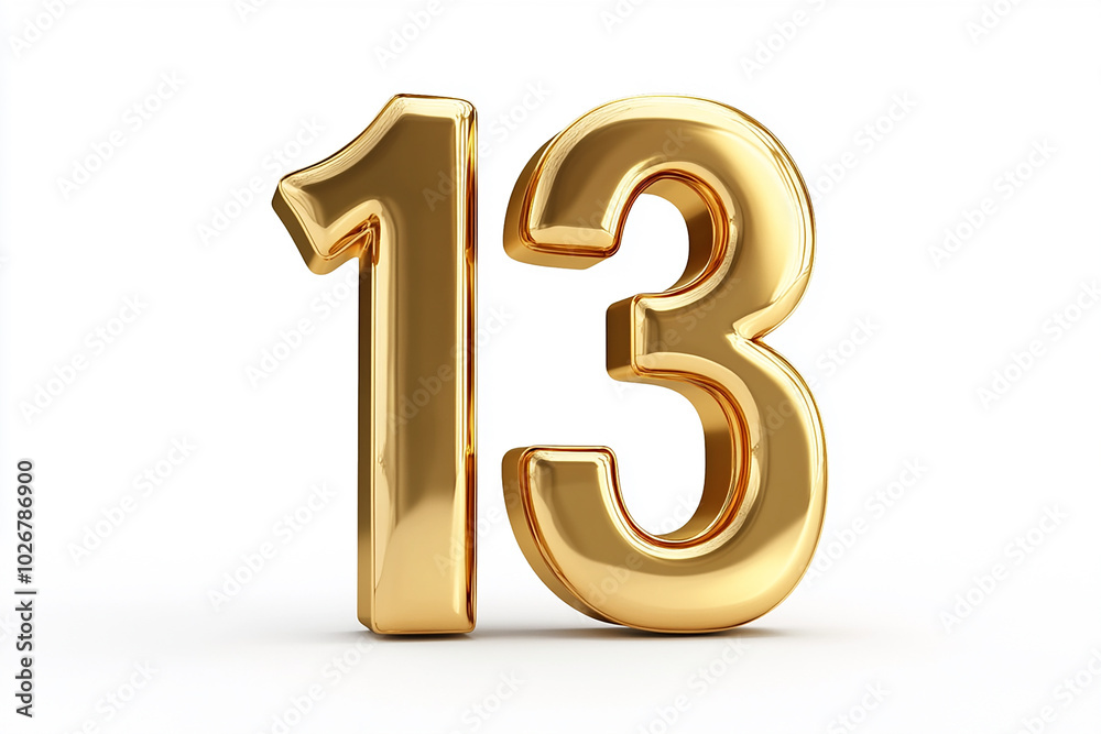 3d gold number 13 isolated on white background 3d gold number 13 isolated on white background