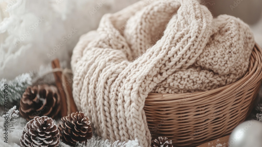 Obraz premium Cozy Knit Scarf in Rustic Basket Arrangement