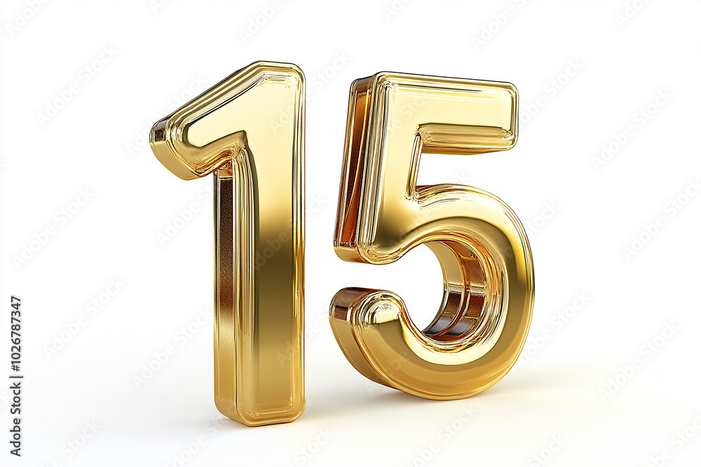 3d gold number 15 isolated on white background 3d gold number 15 isolated on white background