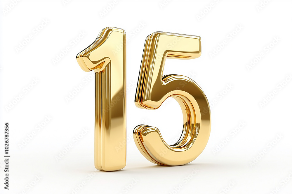 3d gold number 15 isolated on white background 3d gold number 15 isolated on white background