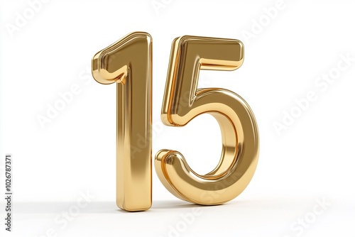 3d gold number 15 isolated on white background