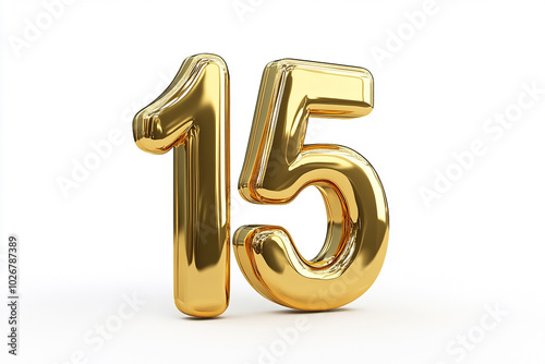 3d gold number 15 isolated on white background