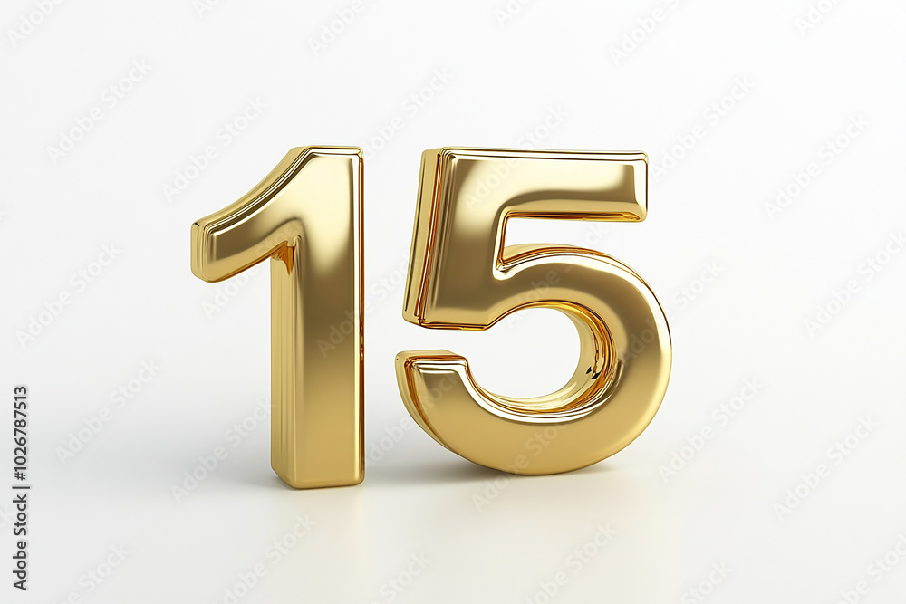 3d gold number 15 isolated on white background