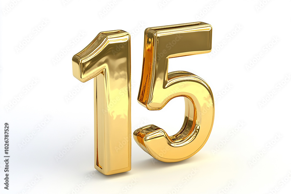 3d gold number 15 isolated on white background 3d gold number 15 isolated on white background