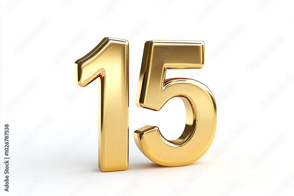 3d gold number 15 isolated on white background 3d gold number 15 isolated on white background