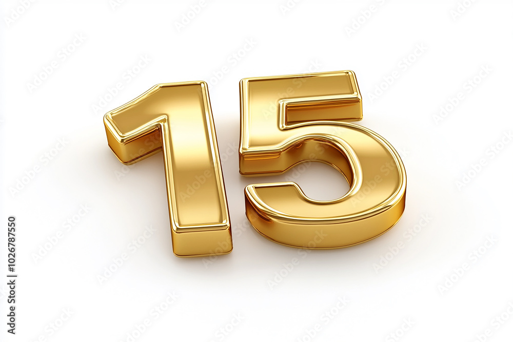 3d gold number 15 isolated on white background 3d gold number 15 isolated on white background