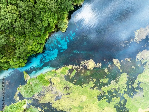 Top Down over The Blue Eye from a drone, Muzine, Finiq, Albania, Europe photo