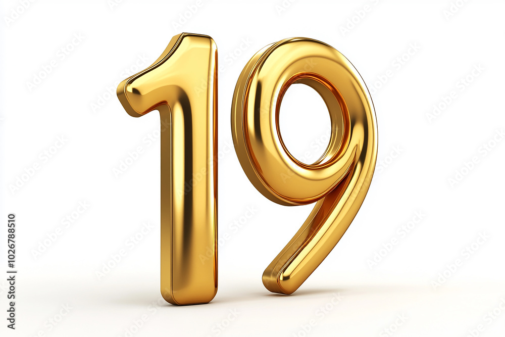3d gold number 19 isolated on white background 3d gold number 19 isolated on white background
