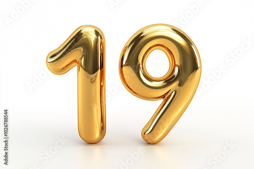 3d gold number 19 isolated on white background
