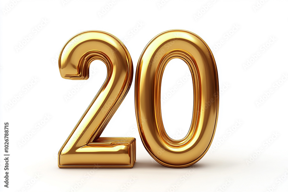 3d gold number 20 isolated on white background 3d gold number 20 isolated on white background
