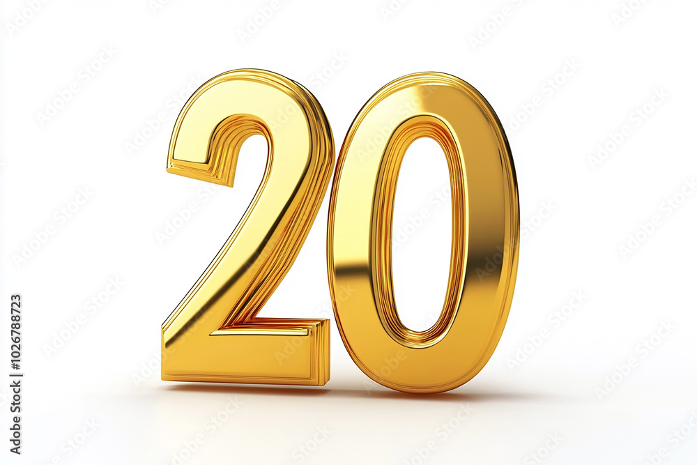 3d gold number 20 isolated on white background 3d gold number 20 isolated on white background