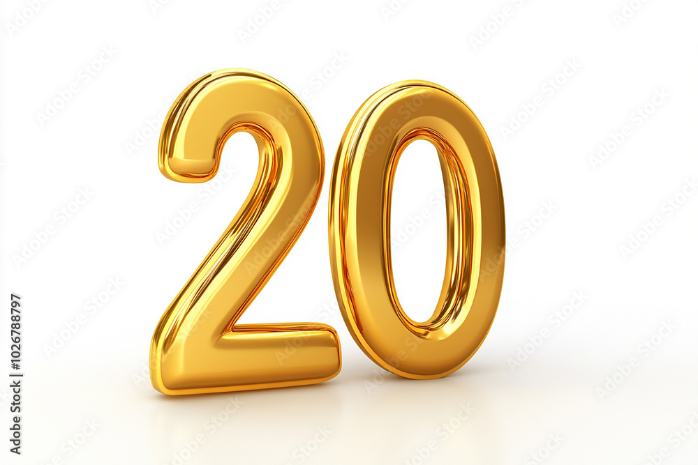 3d gold number 20 isolated on white background 3d gold number 20 isolated on white background