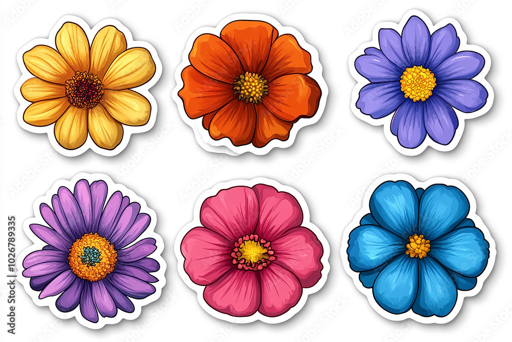 Isolated cut sticker set of flower on white background Isolated cut sticker set of flower on white background