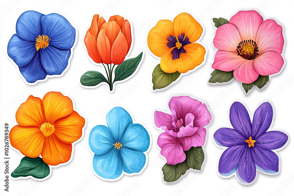 Isolated cut sticker set of flower on white background Isolated cut sticker set of flower on white background