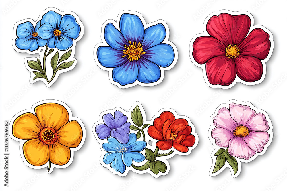 Isolated cut sticker set of flower on white background Isolated cut sticker set of flower on white background