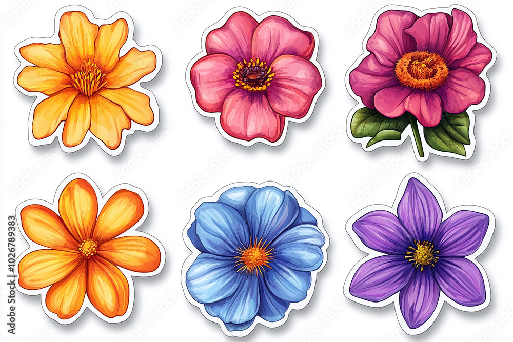 Isolated cut sticker set of flower on white background Isolated cut sticker set of flower on white background
