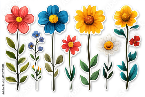 Isolated cut sticker set of flower on white background