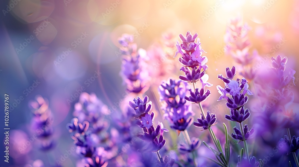 Naklejka premium Lavender blossoms in a background with a plant