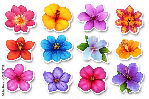Flower isolated cut sticker set on white background