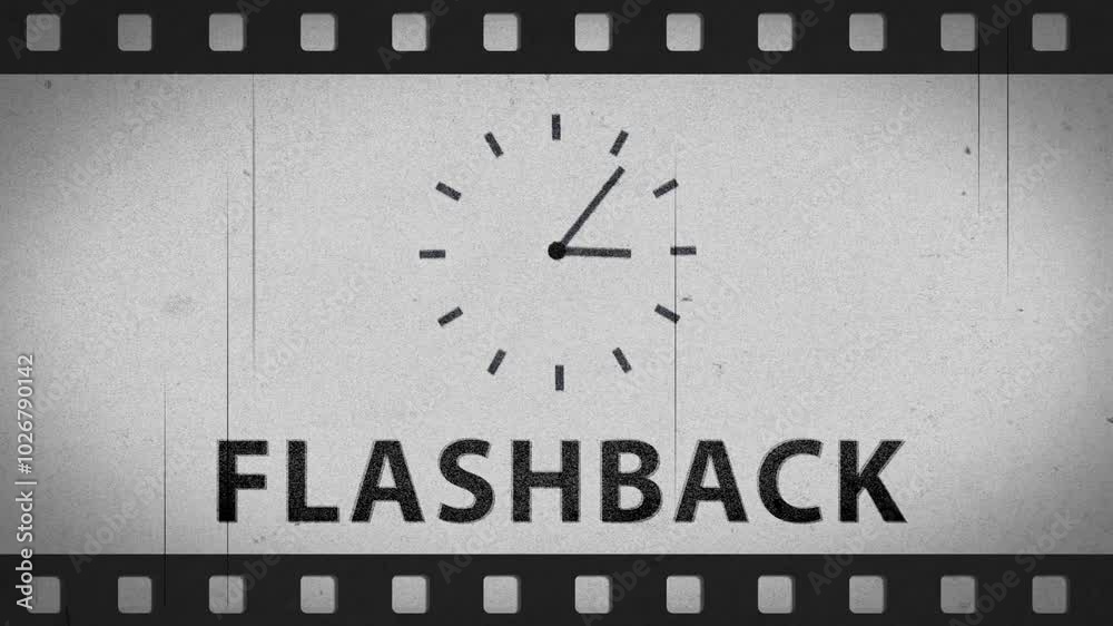 Old film roll strip with flashback word and counter clockwise movement