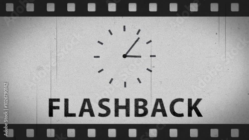 Old film roll strip with flashback word and counter clockwise movement