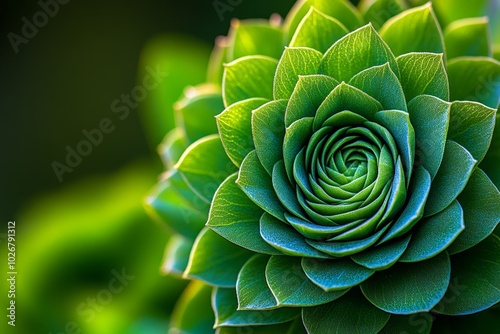 Close-up of Myrtle Spurge's fleshy, spiral leaves, highlighting the intricate geometric pattern and the soft blue-green hue, capturing the plant's unique structure