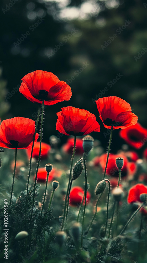 Fototapeta premium Beautiful common red poppy flowers background