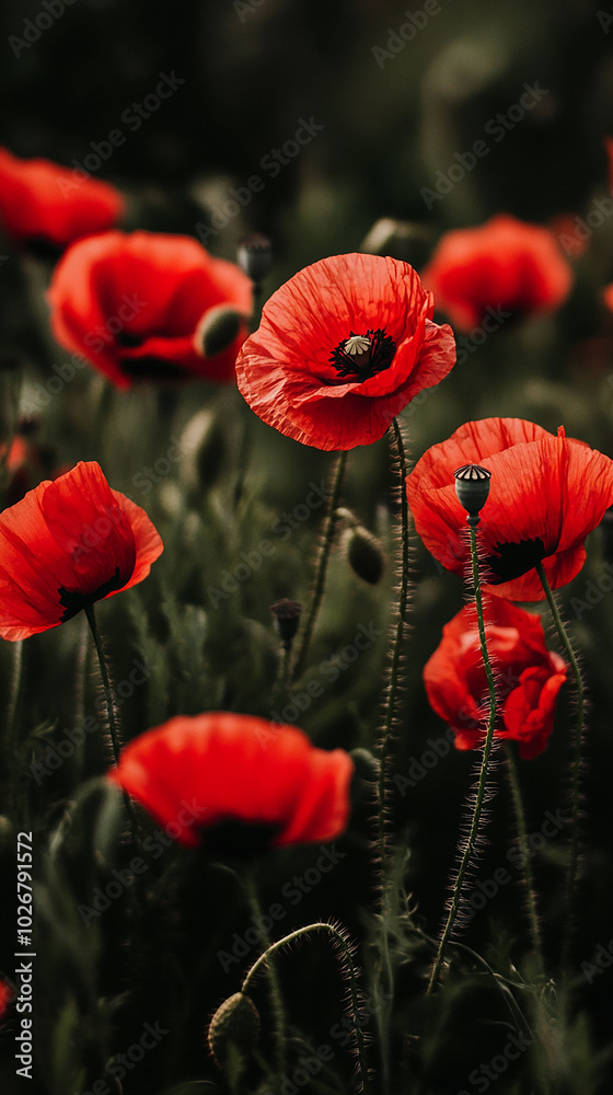 Obraz premium Beautiful common red poppy flowers background