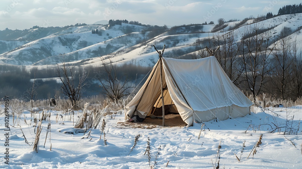 Lovely yet basic tent homemade amid a scenic slope during winter time Lovely yet basic tent homemade amid a scenic slope during winter time