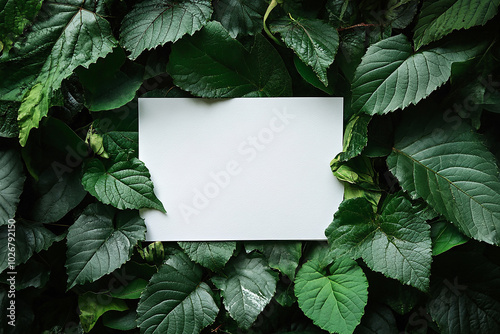 Frame of forest leaf with blank paper on copy space